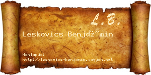 Leskovics Benjámin névjegykártya